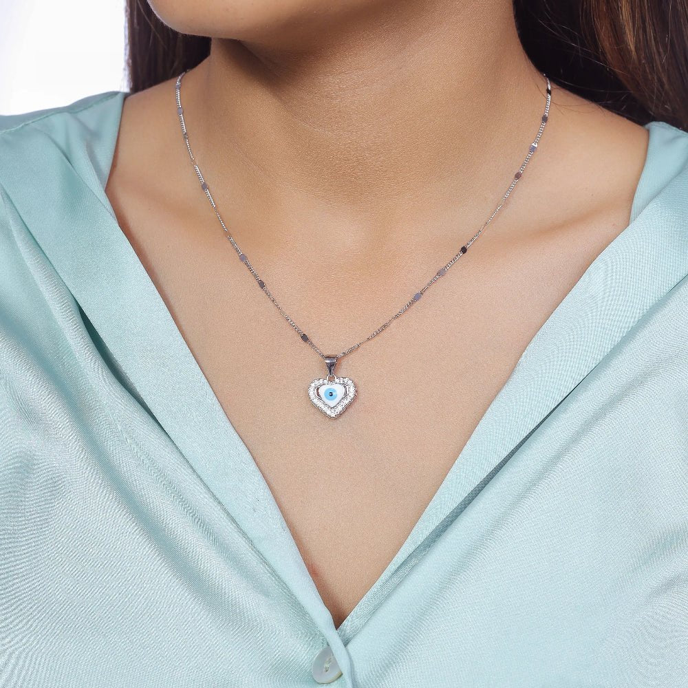 925 Silver Heartshield Evil Eye Chain Pendant - 925 sterling silver pendant by Tassya Silver