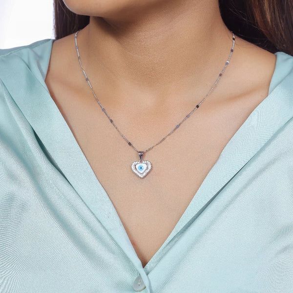 925 Silver Heartshield Evil Eye Chain Pendant