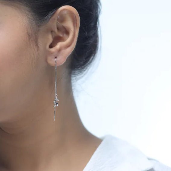 925 Silver Leaf Drape Threader Earrings