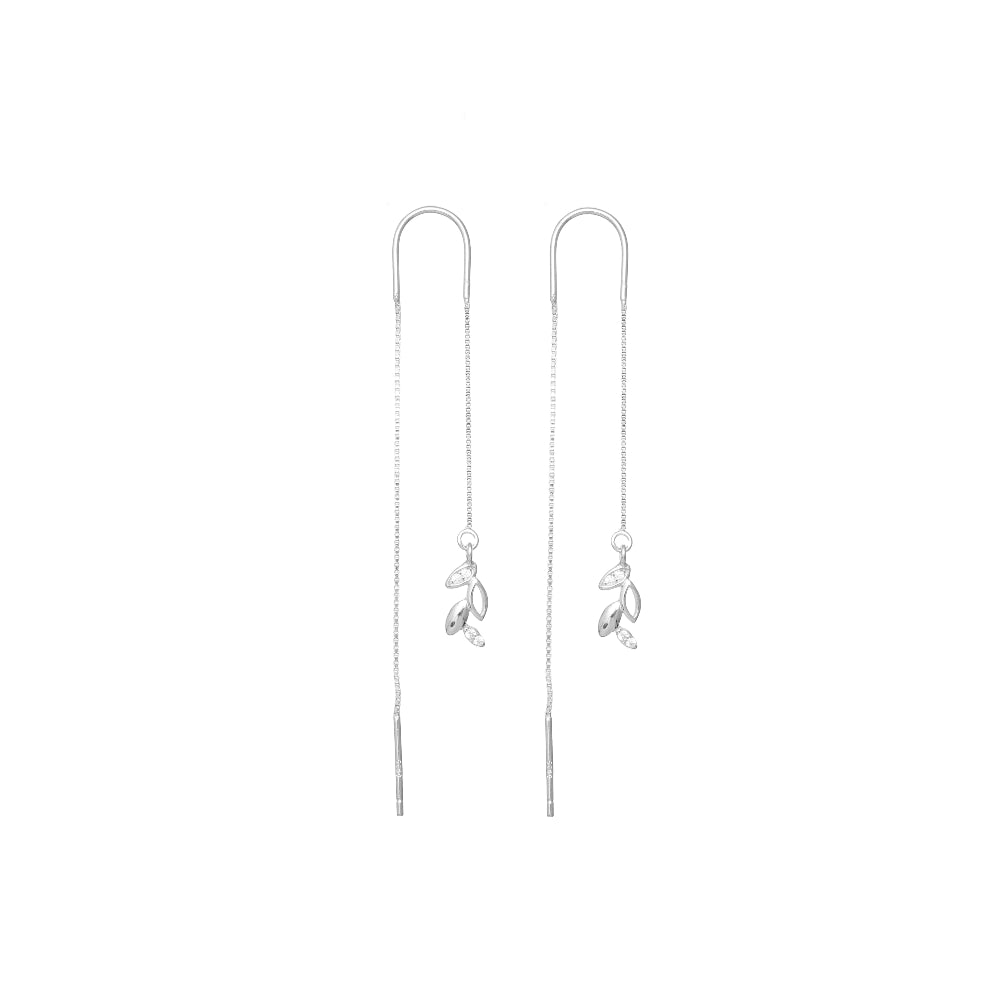 925 Silver Leaf Drape Threader Earrings - 925 sterling silver earrings by Tassya Silver