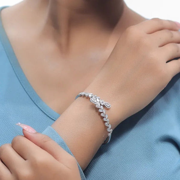925 Silver Leafy Elegance Diamond Kada
