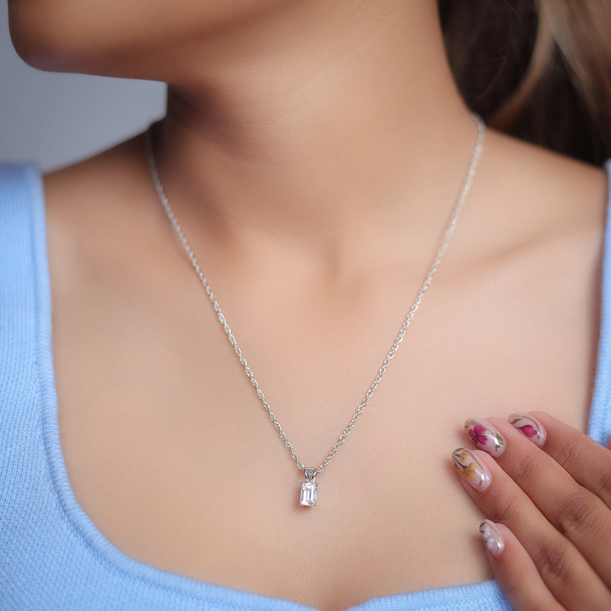 925 Silver Marquise Emerald Pendant - 925 sterling silver pendant by Tassya Silver