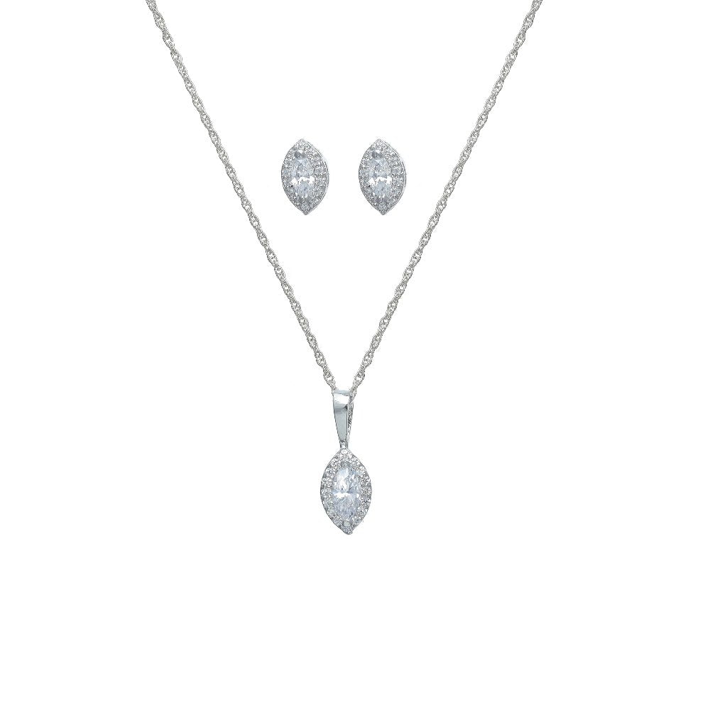 925 Silver Marquise Halo Pendant & Studs Set - 925 sterling silver earrings by Tassya Silver