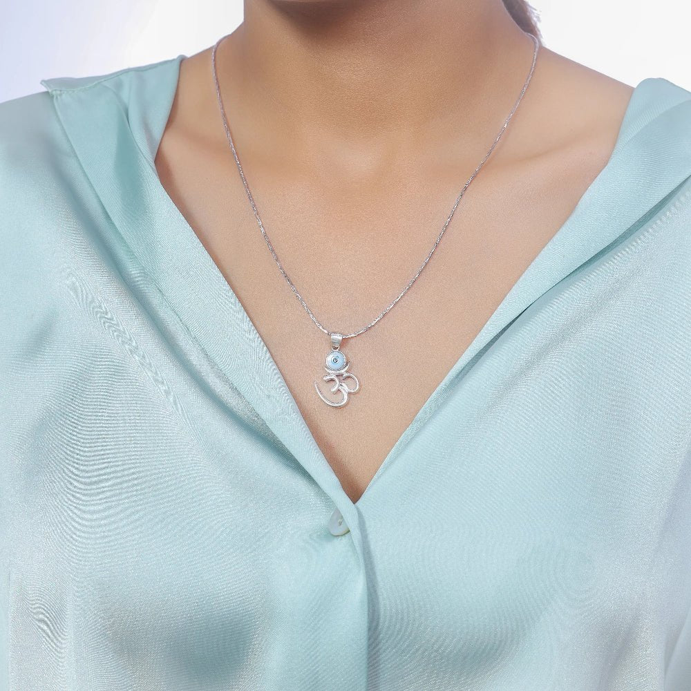 925 Silver Om Eye Chain Pendant - 925 sterling silver pendant by Tassya Silver