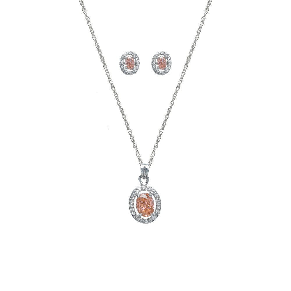 925 Silver Peach Oval Halo Pendant & Studs Set - 925 sterling silver earrings by Tassya Silver