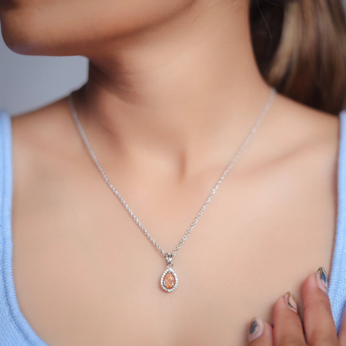 925 Silver Peach Teardrop Pendant - 925 sterling silver pendant by Tassya Silver