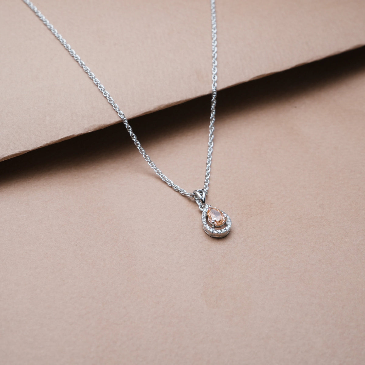 925 Silver Peach Teardrop Pendant - 925 sterling silver pendant by Tassya Silver
