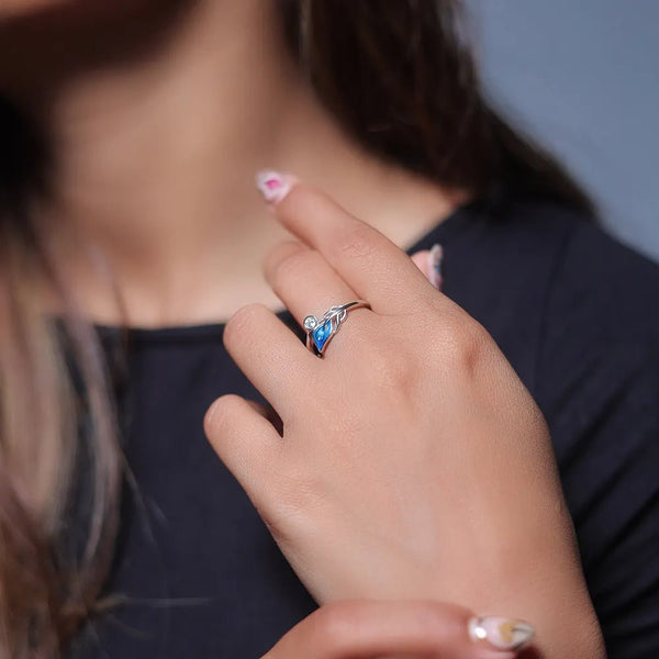 925 Silver Peacock Feather Minimal Ring