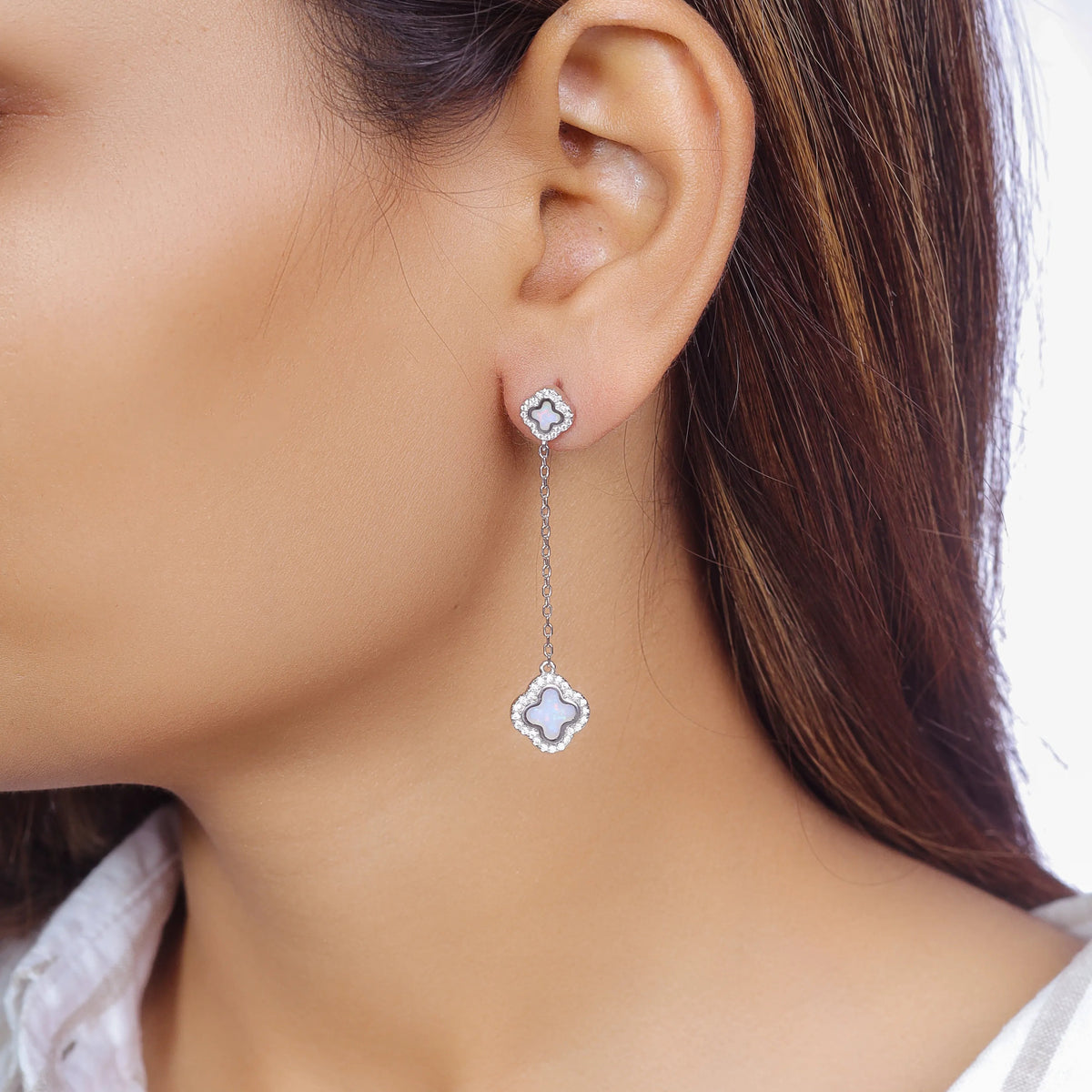 925 Silver Pearl Clover Earrings - 925 sterling silver earrings by Tassya Silver