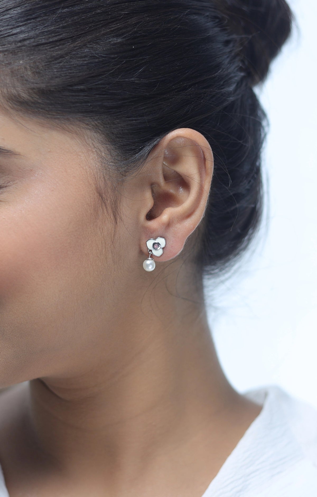 925 Silver Petal & Pearl Drops - 925 sterling silver earrings by Tassya Silver