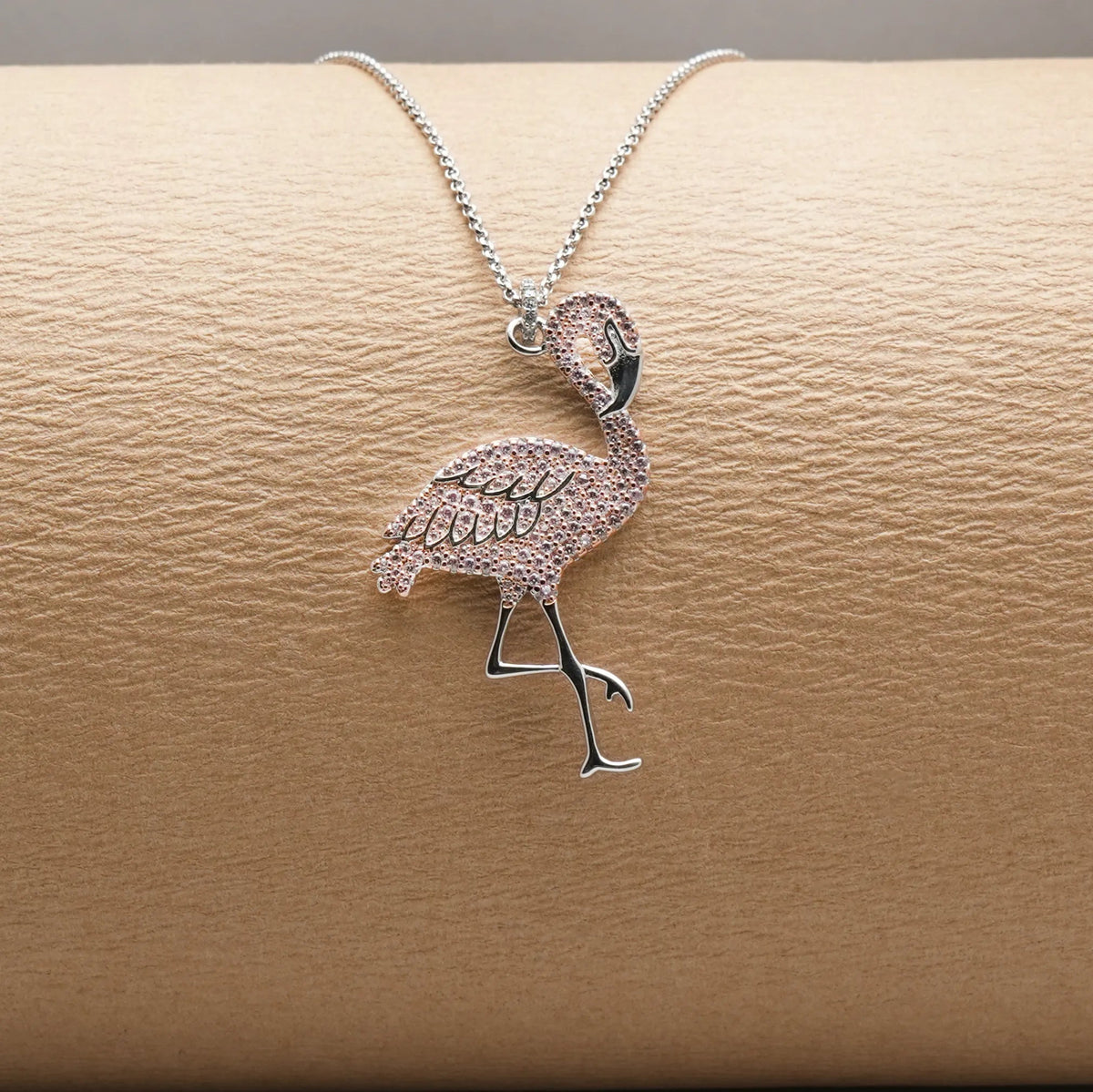 925 Silver Pink Blush Flamingo Pendant - 925 sterling silver pendant by Tassya Silver