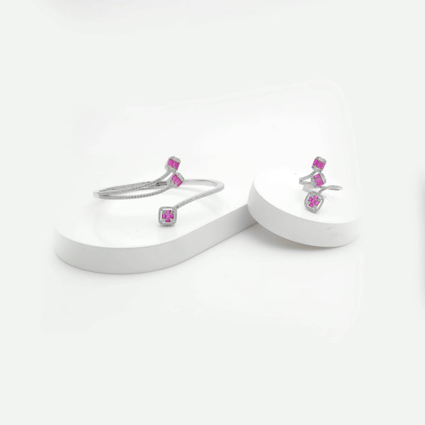 925 Silver Pink Diamond Twirling Grace Bracelet with Ring Set