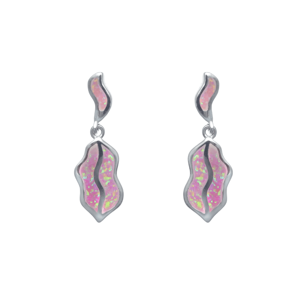 925 Silver Pink Opal Drop Earrings - 925 sterling silver earrings by Tassya Silver