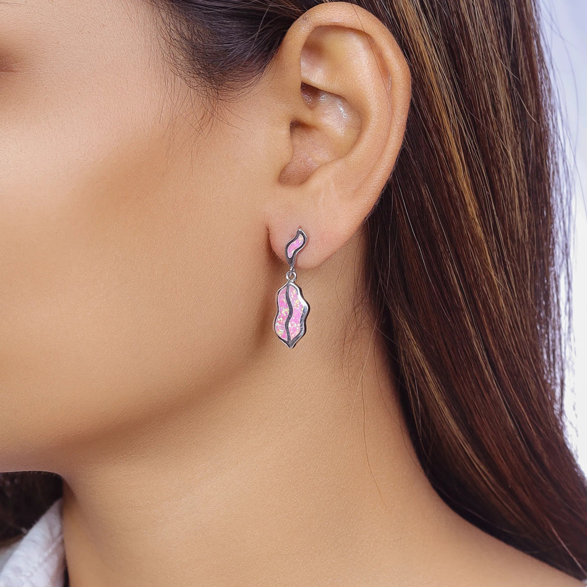 925 Silver Pink Opal Drop Earrings - 925 sterling silver earrings by Tassya Silver
