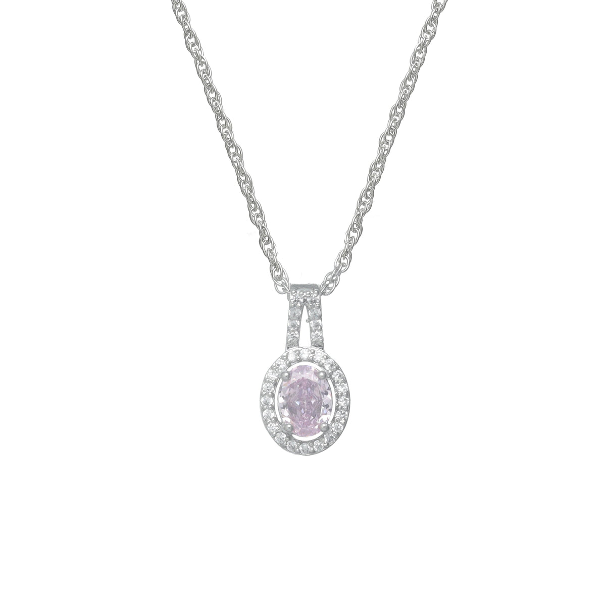 925 Silver Pink Oval Halo Pendant - 925 sterling silver pendant by Tassya Silver