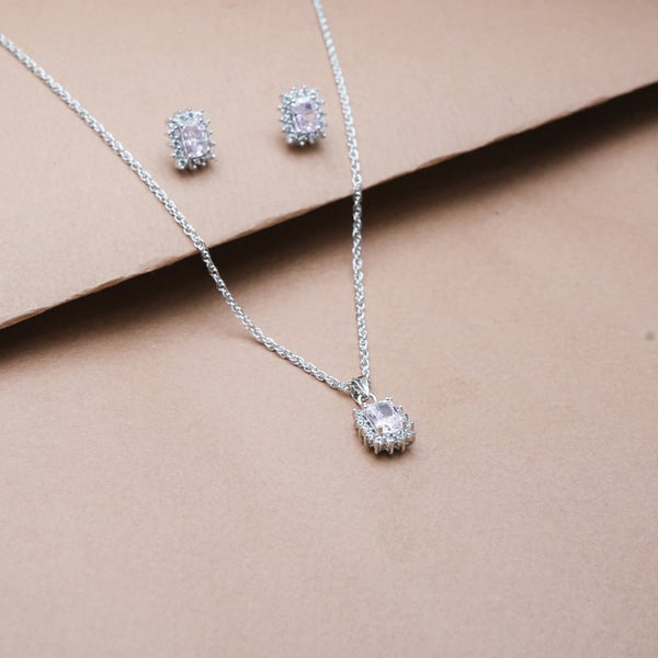 925 Silver Pink Radiant Cut Halo Set