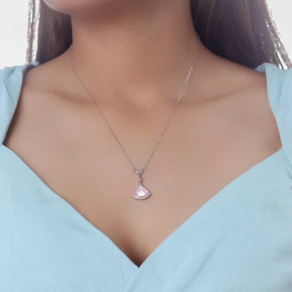 925 Silver Pink Shell Fan Pendant - 925 sterling silver pendant by Tassya Silver