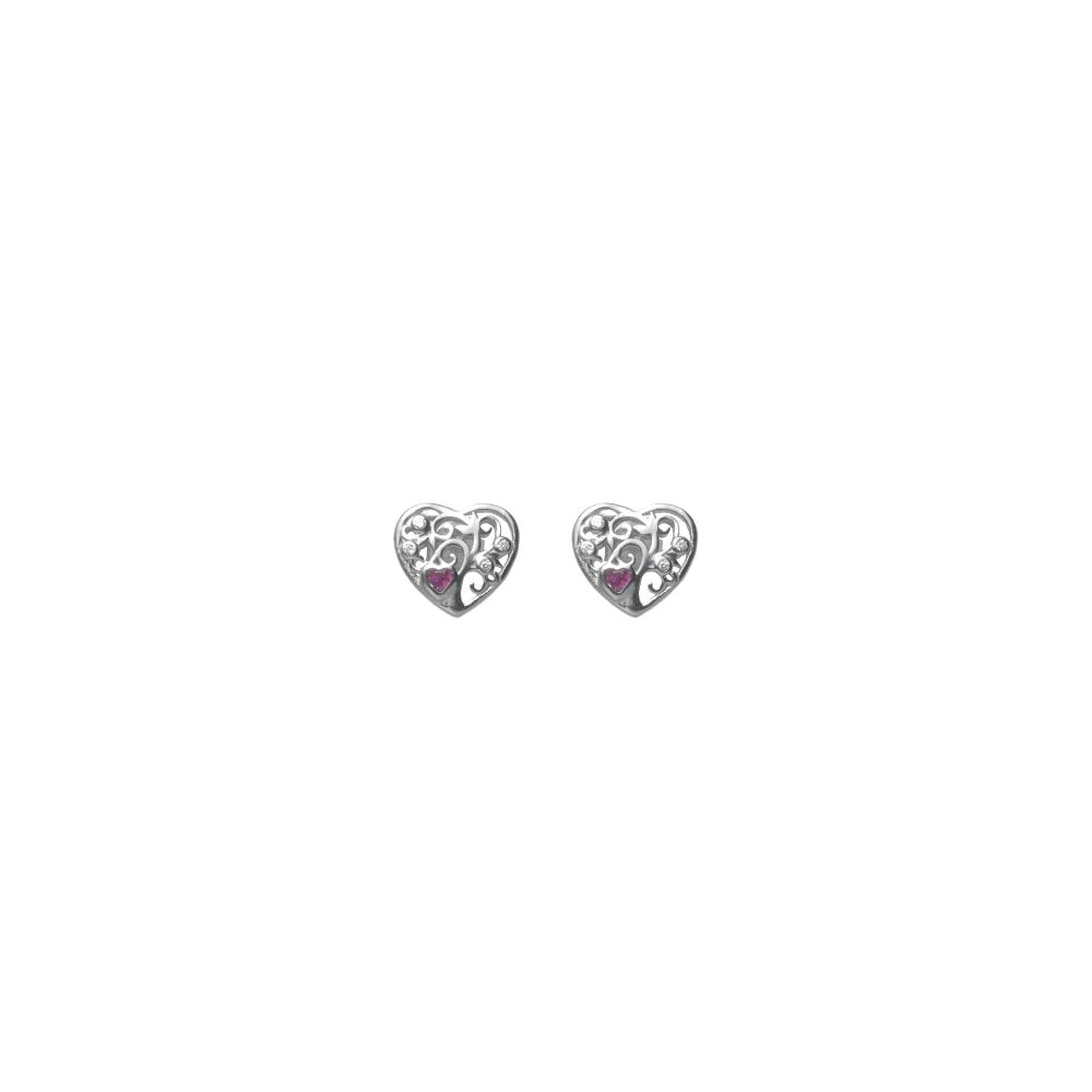 925 Silver Pink Stone Heart Earrings - 925 sterling silver earrings by Tassya Silver