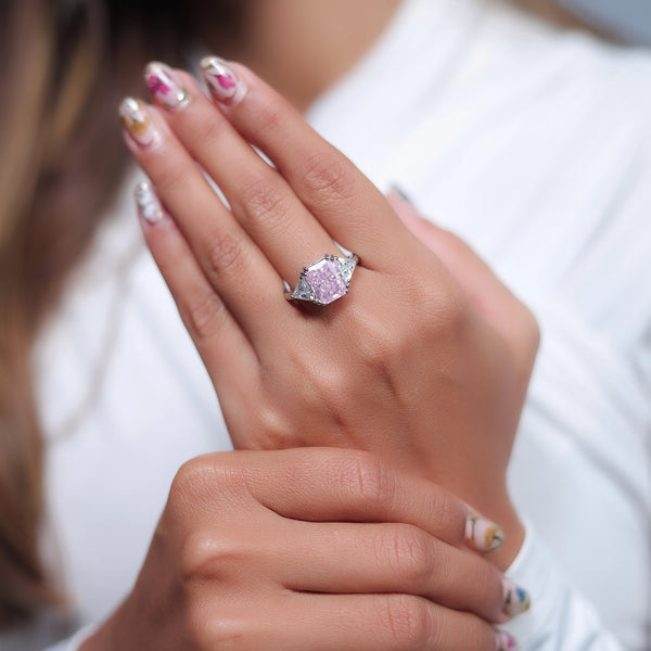 925 Silver Princess Pink Ring