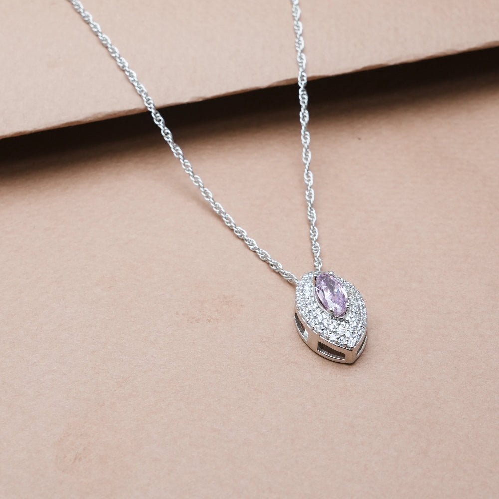 925 Silver Purple Marquise Halo Pendant - 925 sterling silver pendant by Tassya Silver