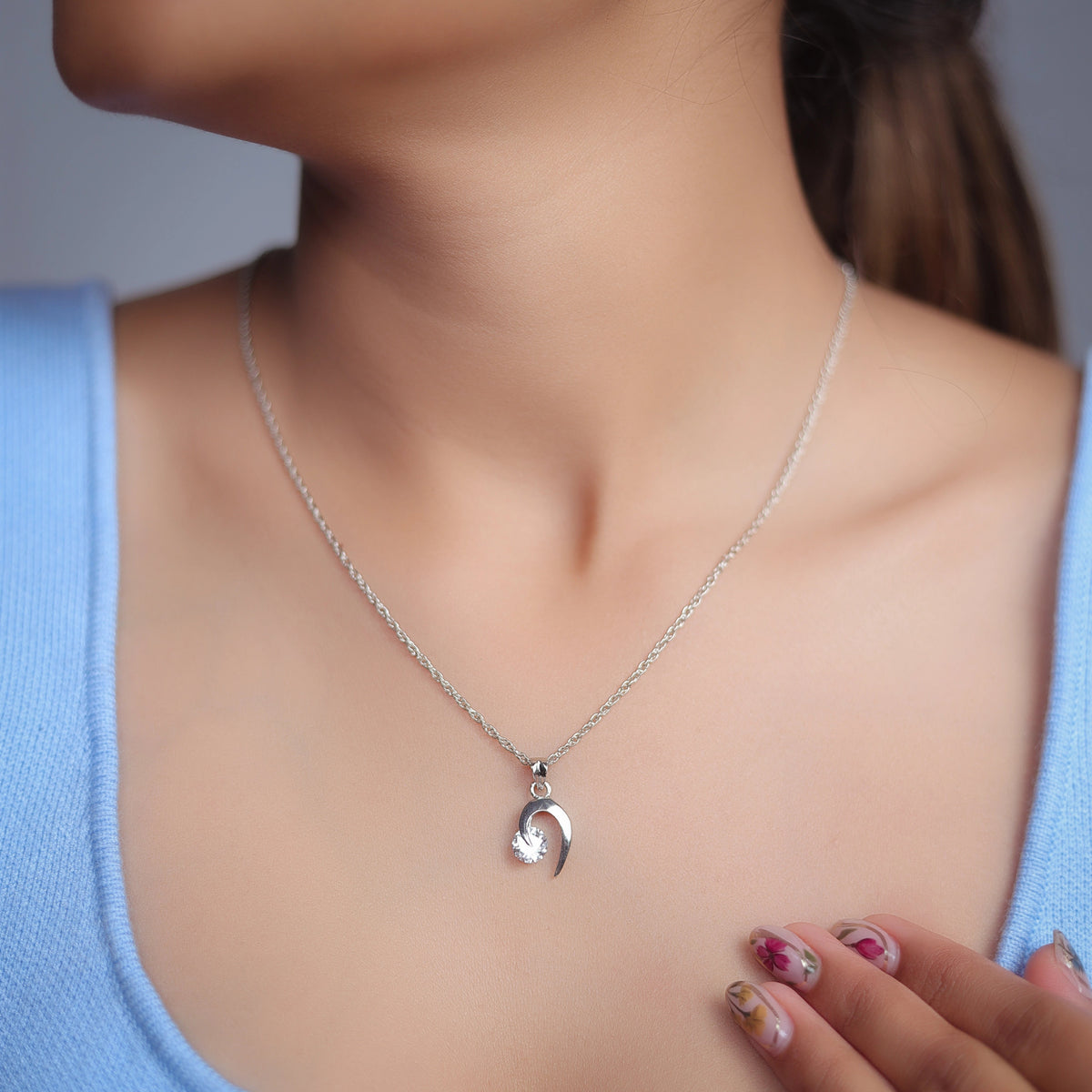 925 Silver Radiance Curve Pendant - 925 sterling silver pendant by Tassya Silver
