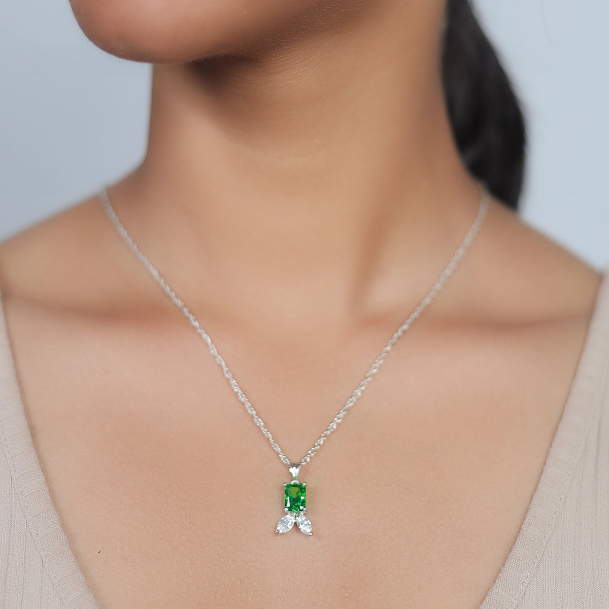 925 Silver Radiant Green Pendant - 925 sterling silver pendant by Tassya Silver