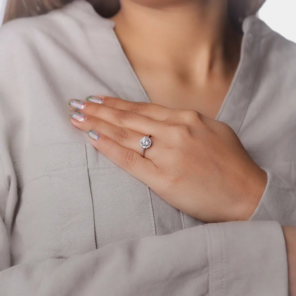 925 Silver Radiant Hexa Ring - 925 sterling silver ring by Tassya Silver
