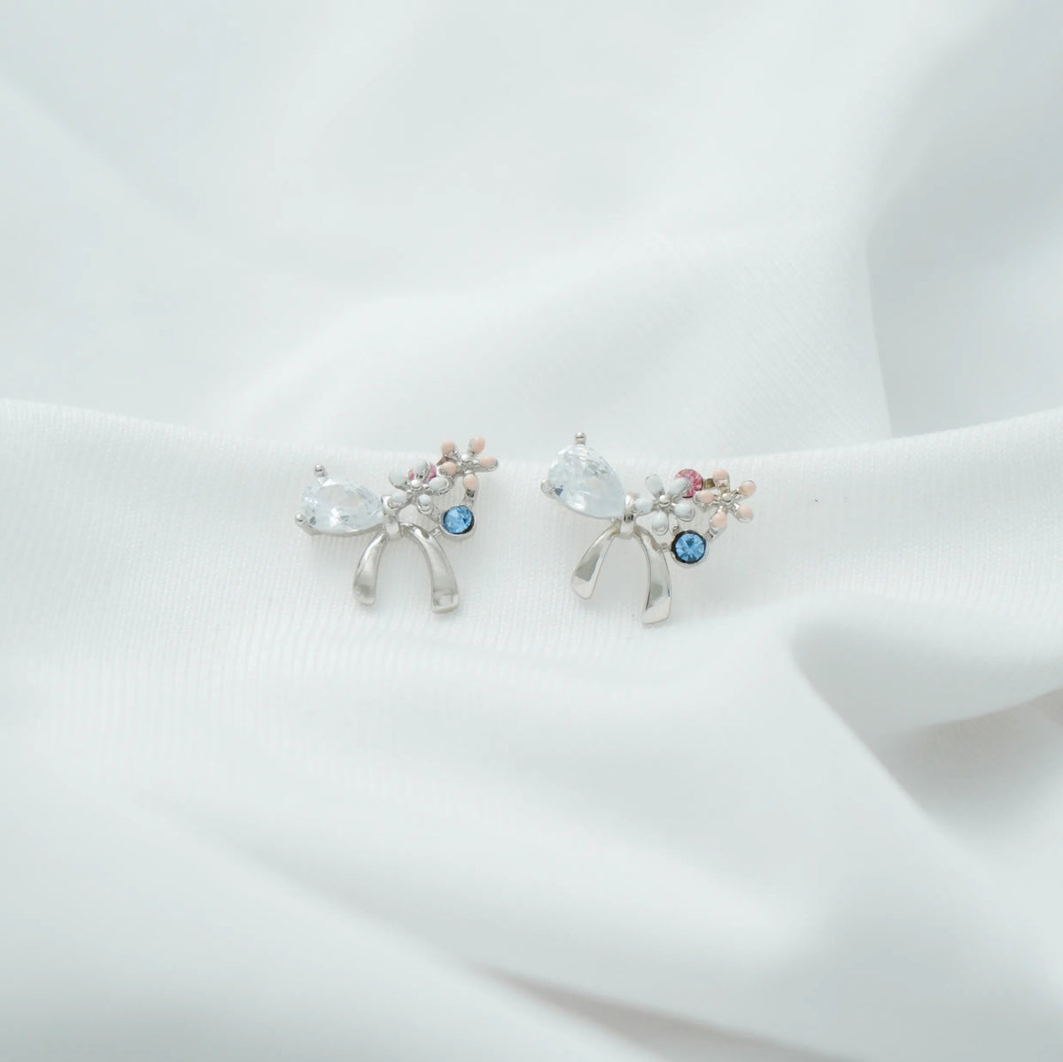 925 Silver Ribbon Bloom Earrings for Baby - 925 sterling silver earrings by Tassya Silver