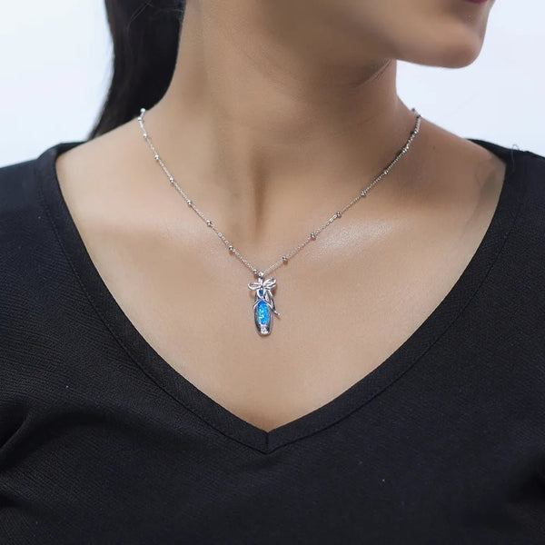 925 Silver Ribbon Opal Chain Pendant