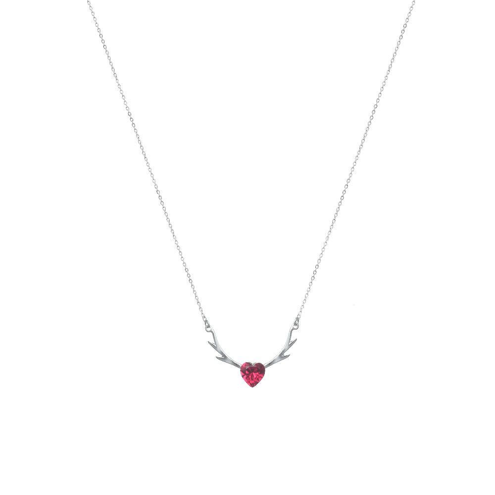 925 Silver Ruby Antler Heart Chain Pendant - 925 sterling silver pendant by Tassya Silver