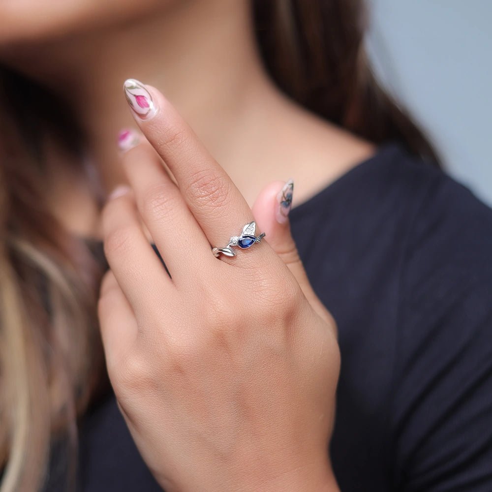 925 Silver Sapphire Bloom Vine Ring - 925 sterling silver ring by Tassya Silver