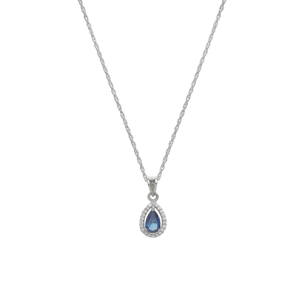 925 Silver Sapphire Drop Pendant - 925 sterling silver pendant by Tassya Silver