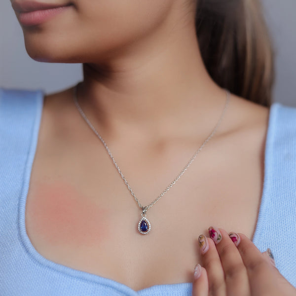 925 Silver Sapphire Drop Pendant