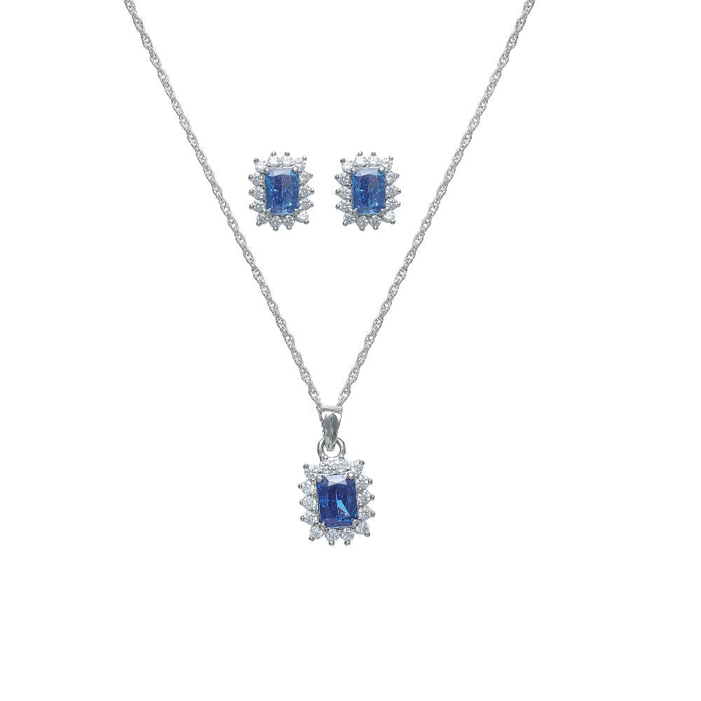 925 Silver Sapphire Radiant Cut Halo Set - 925 sterling silver jewellery set by Tassya Silver
