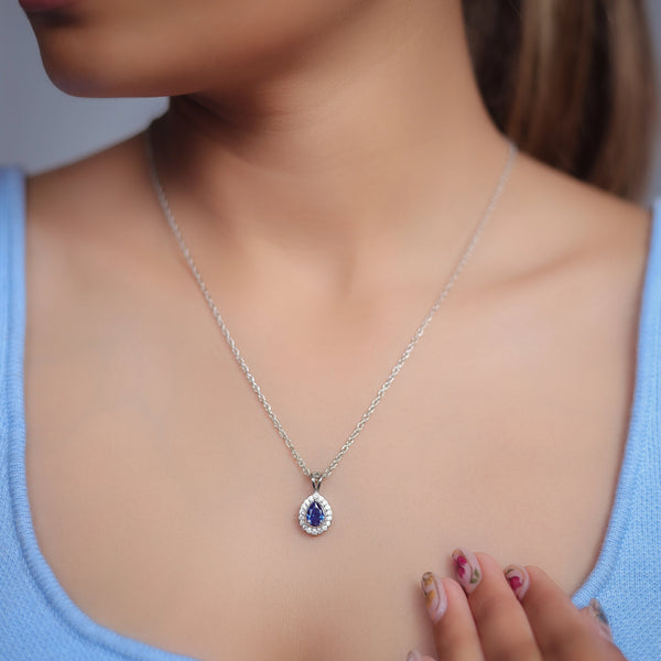 925 Silver Sapphire Teardrop Pendant