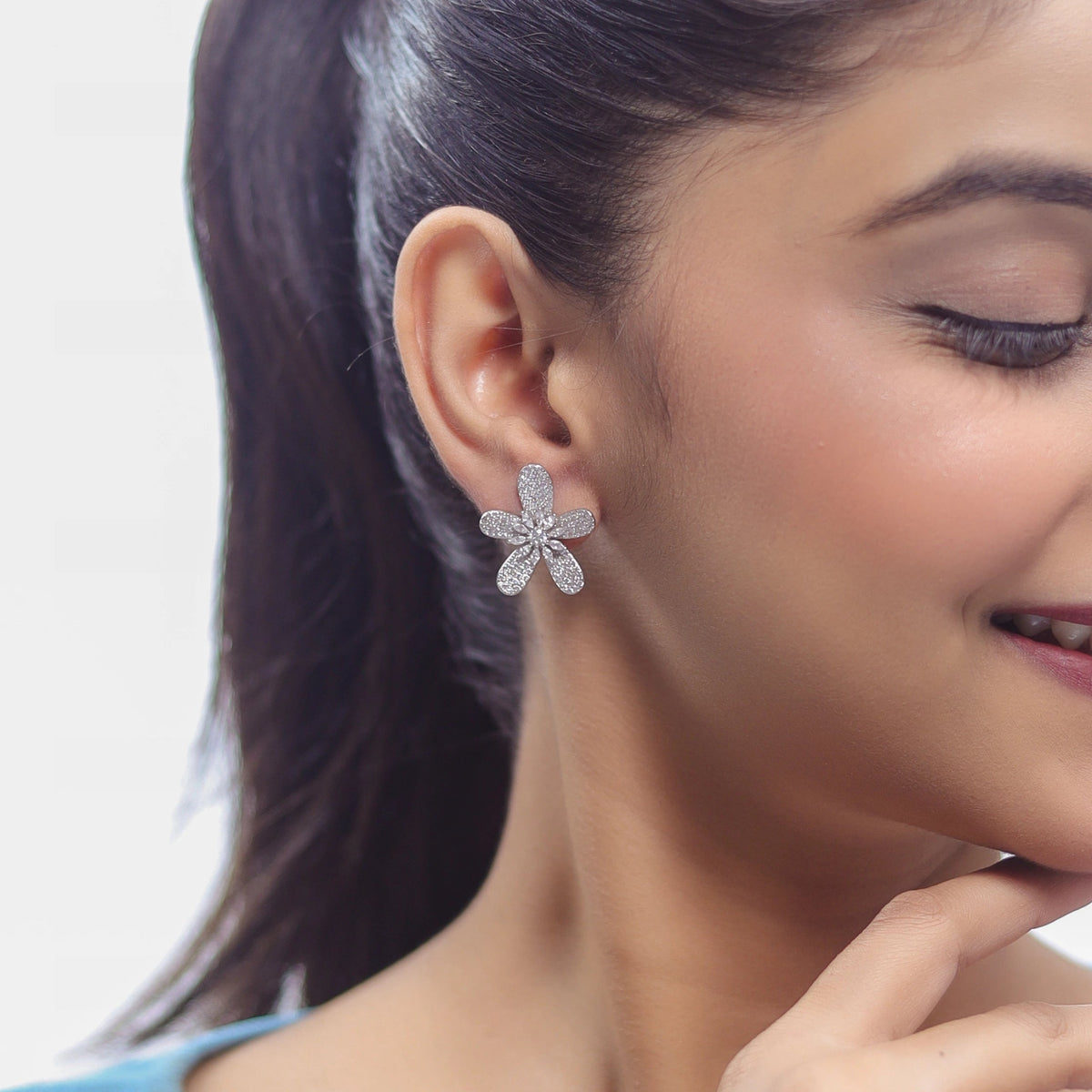 925 Silver Shimmer Petal Studs - 925 sterling silver earrings by Tassya Silver