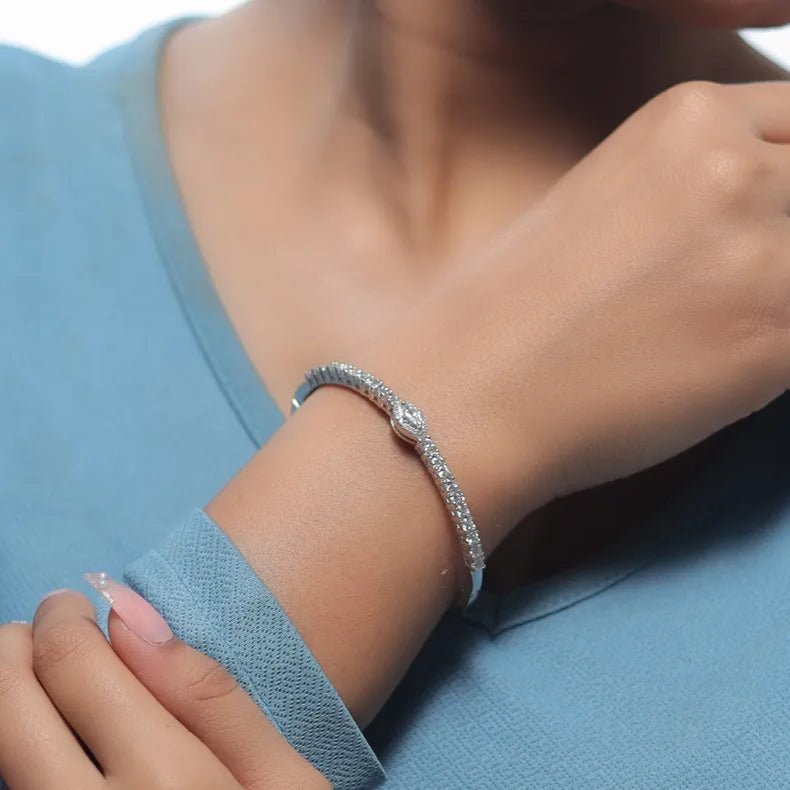 925 Silver Simply Diamond Halo Kada - 925 sterling silver bracelet by Tassya Silver