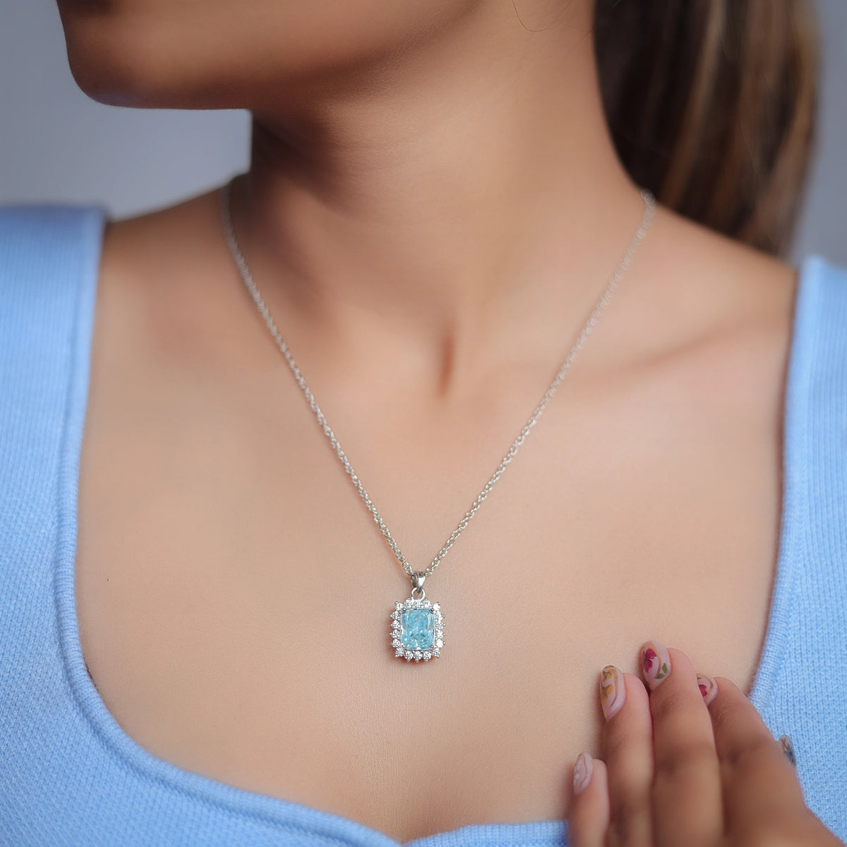 925 Silver Sky Blue Spark Pendant - 925 sterling silver pendant by Tassya Silver