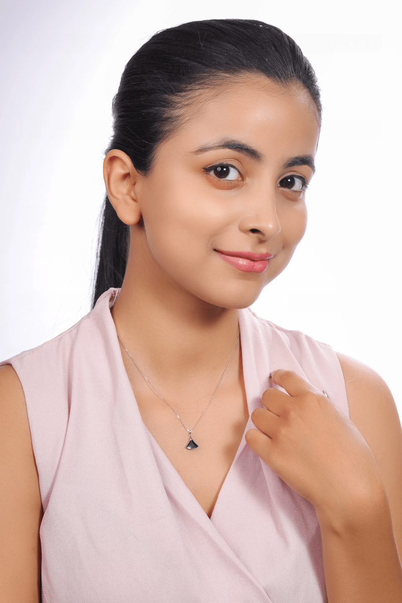 925 Silver Sleek Fan Drop Chain Pendant - 925 sterling silver pendant by Tassya Silver