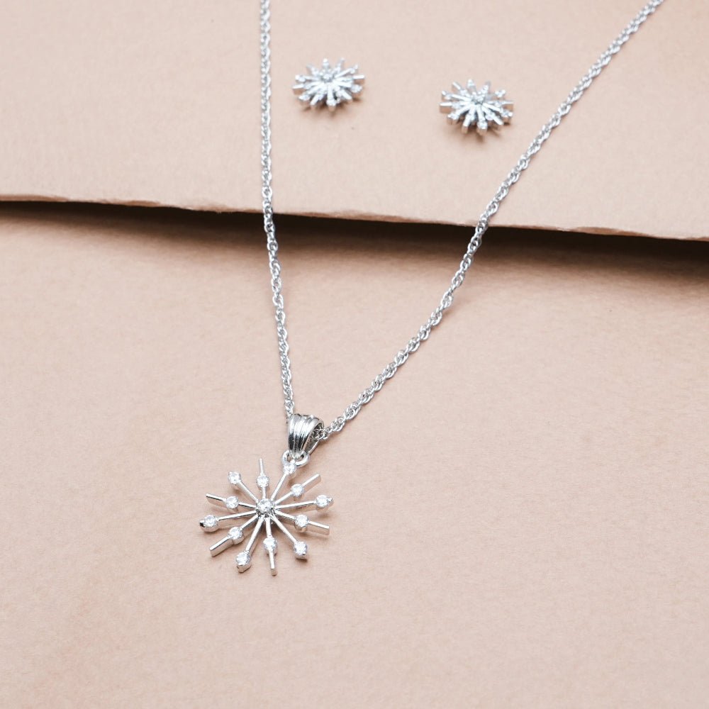 925 Silver Snowburst Pendant & Studs Set - 925 sterling silver earrings by Tassya Silver
