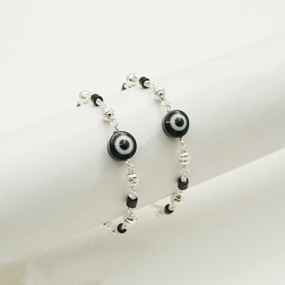 925 Silver Spiral Evil Eye Bracelet - 925 sterling silver bracelet by Tassya Silver