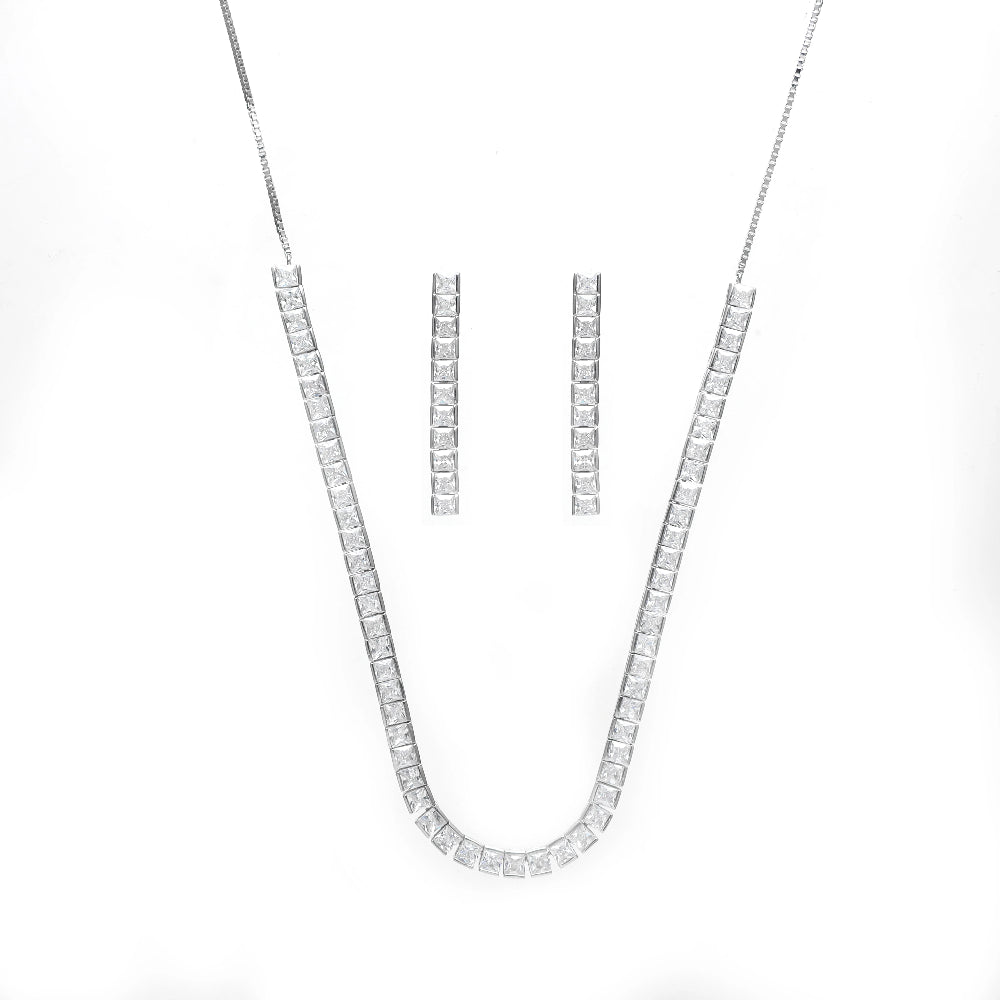 925 Sterling Silver silver square necklace set for Women - 925 sterling silver necklace by Tassya Silver