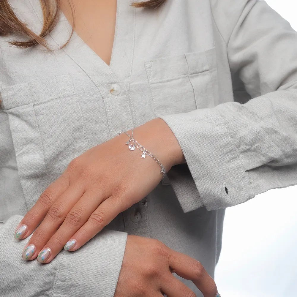 925 Silver Starlit Charm Bracelet - 925 sterling silver bracelet by Tassya Silver