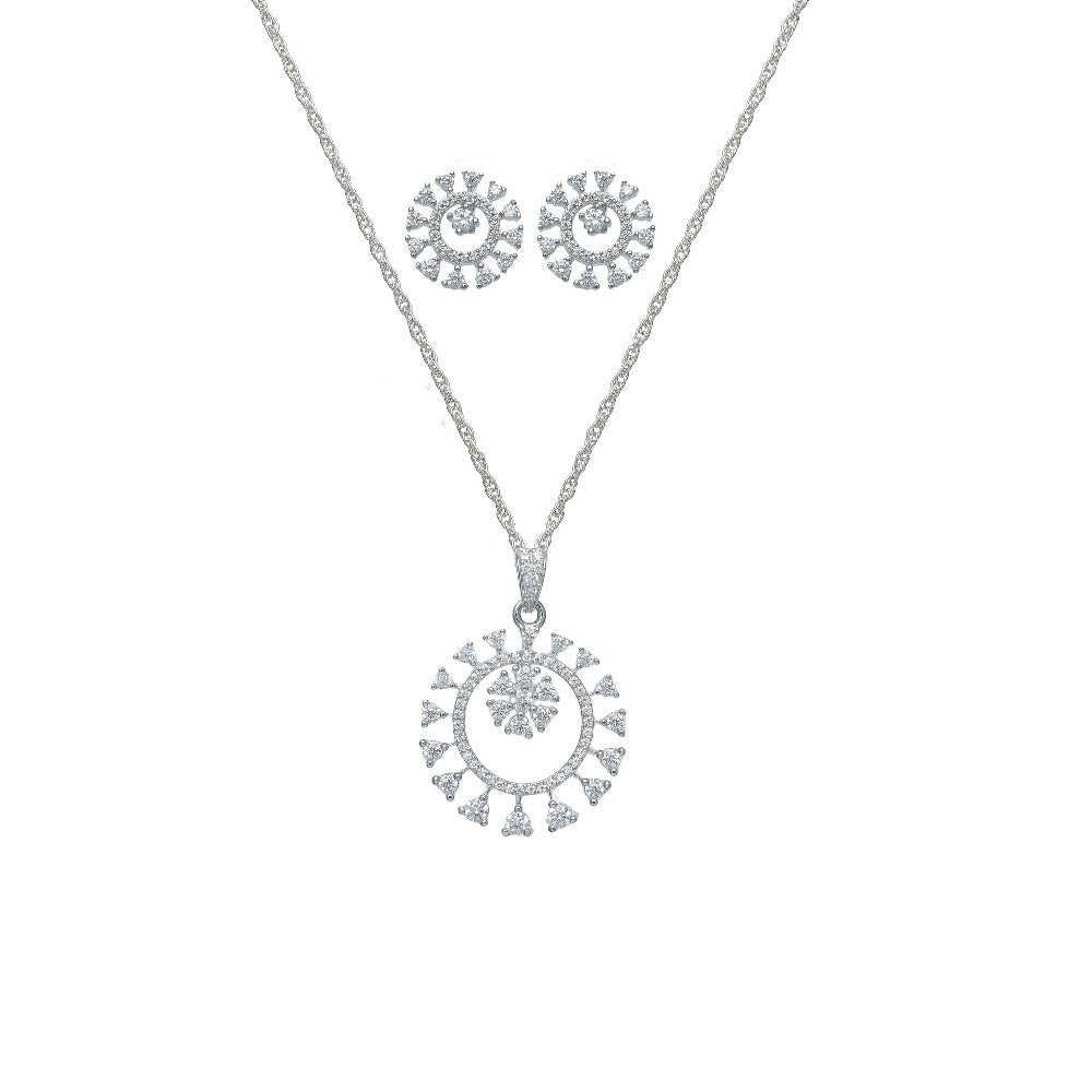 925 Silver Sunflare Radiance Pendant & Studs Set - 925 sterling silver earrings by Tassya Silver