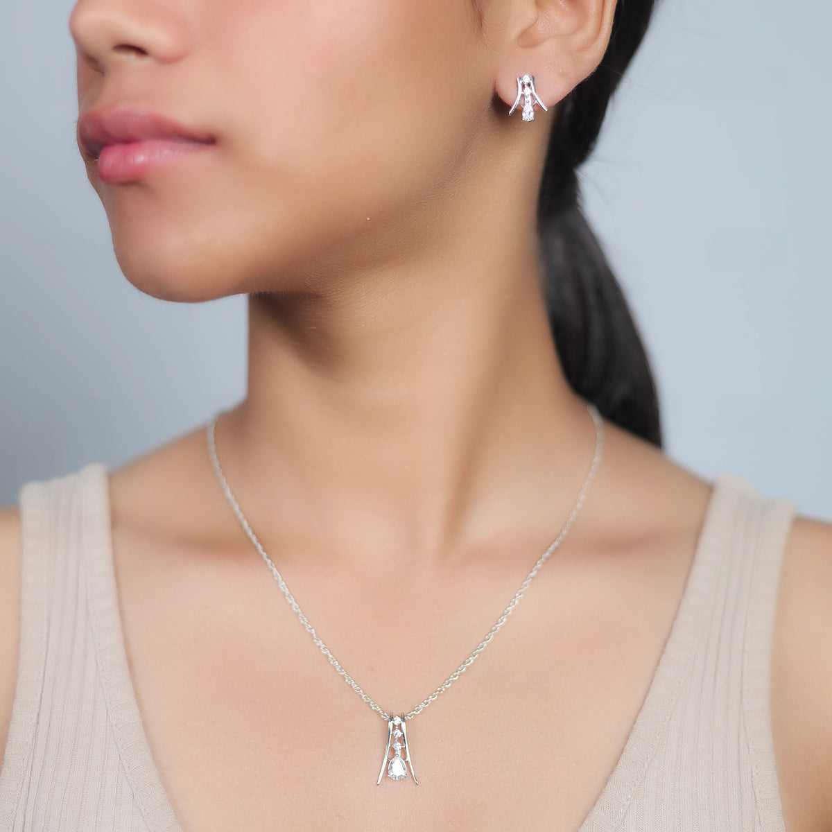 925 Silver Teardrop Drop Pendant & Studs Set - 925 sterling silver earrings by Tassya Silver