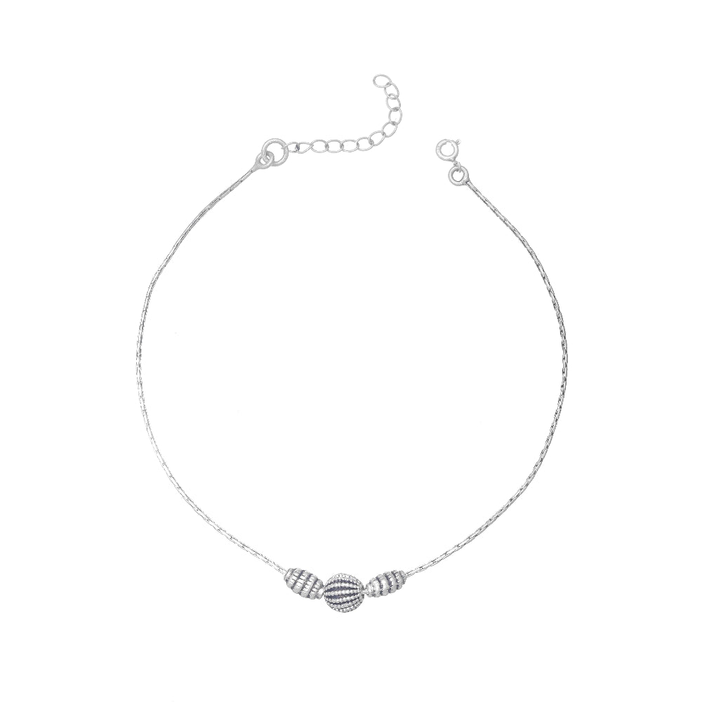 925 Silver Textured Trio Anklet - 925 sterling silver anklet by Tassya Silver