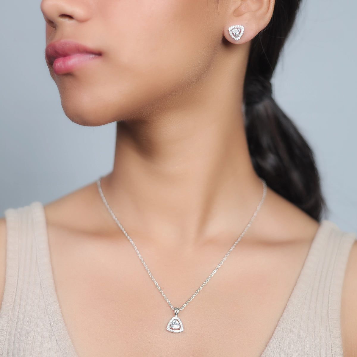 925 Silver Trilight Spark Pendant & Studs Set - 925 sterling silver earrings by Tassya Silver