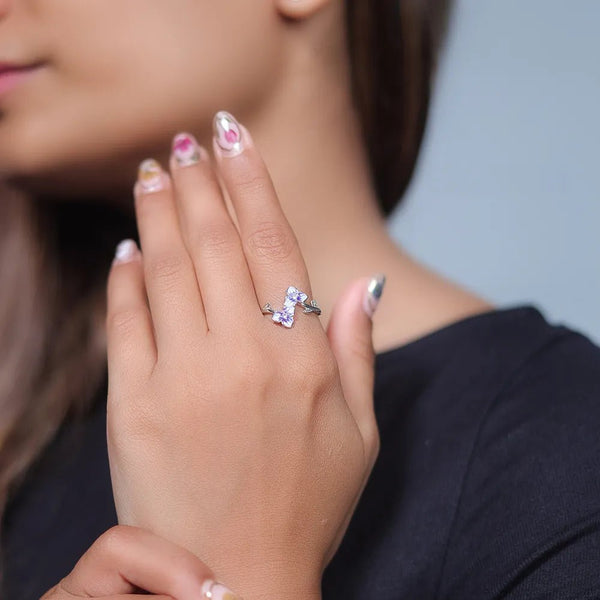 925 Silver Twin Bloom Floral Ring