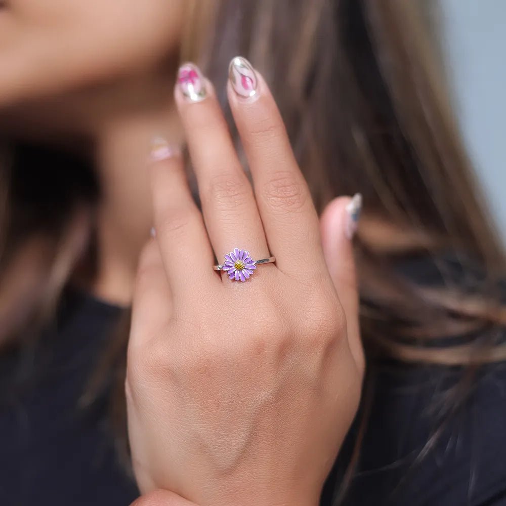 925 Silver Violet Bloom Floral Ring - 925 sterling silver ring by Tassya Silver