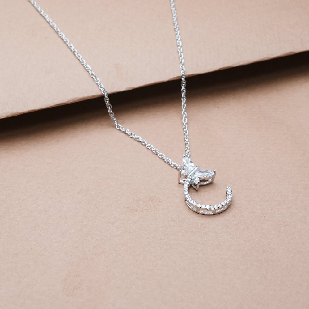 925 Silver White Crescent Bloom Pendant - 925 sterling silver pendant by Tassya Silver